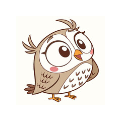 Cute cartoon owl with big eyes and fluffy feathers silhouette