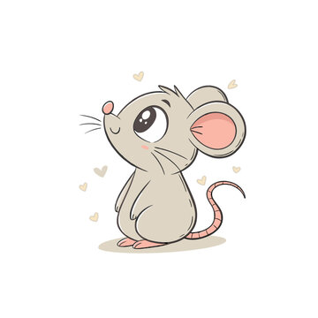 Adorable cartoon mouse with big eyes and a happy expression silhouette