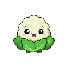 Cute kawaii cauliflower character with big eyes and smiling face silhouette