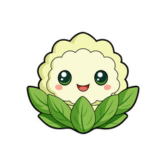 Cute kawaii cauliflower character with big green eyes and smiling face silhouette