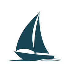 Elegant dark blue sailboat gliding on water silhouette