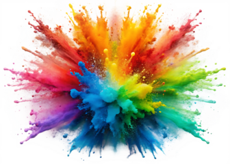 Explosion of vibrant colored powder isolated on white background