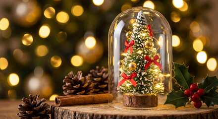 Merry Christmas and happy new year concept, Close up, Elegant Christmas tree in glass jar decoration