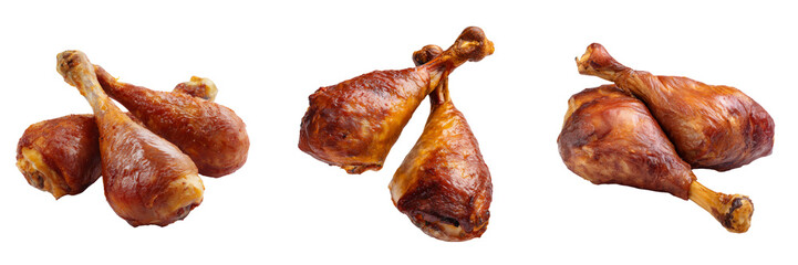 Delicious cooked chicken drumsticks on transparent background food photography culinary art
