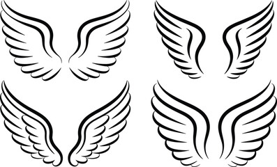 Obraz premium Four pairs of black stylized wings on white background