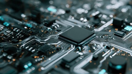 Advanced Circuit Board Rendering Highlighting Intricate Component Design