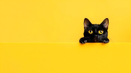 Black cat on yellow background.