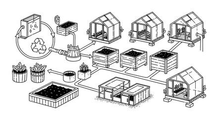 Detailed Diagram of a Sustainable Aquaponics or Hydroponics System.