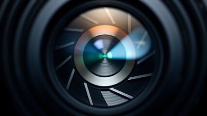 fstop. Close-up of camera aperture blades forming a geometric pattern. product launch decks, UI/UX mockups, designed for data visualization dashboards and holographic UIs.