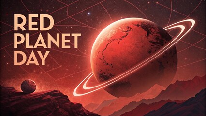 Minimalist Mars poster with bold red tones and clean design.