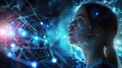 Woman and digital network technology