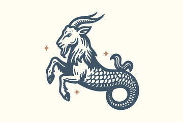 Capricorn sea goat vintage engraving line art vector illustration
