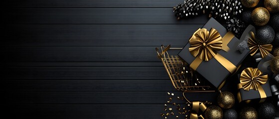 Gift box, cart for Black Friday.