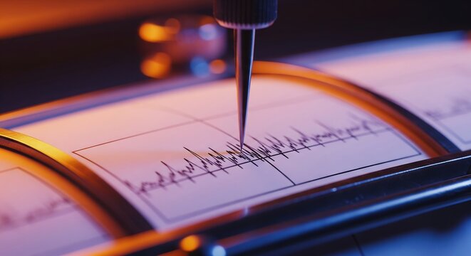 Analyzing earth tremors with a seismograph, capturing seismic activity to understand earthquake patterns and geological events with precision instruments