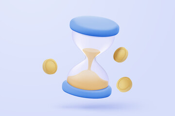 3d hourglass alarm clock simplicity icon signs with notice. New urgency reminder management concepts for social media. 3d hour watch announce icon for measurement time vector render illustration
