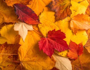 Fototapeta premium Close-up of vibrant fall foliage, showcasing various colors and textures