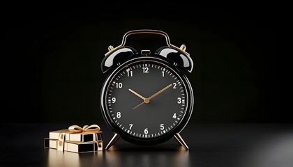 Retro alarm clock on black background.