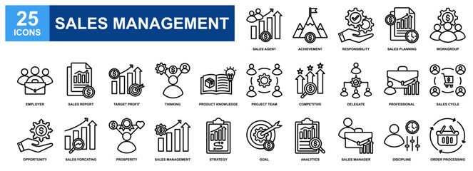 Sales Management icon set collection. Containing design Sales Agent, Achievement, Sales Planning, Sales Report, Target Profit