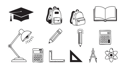 Education elements illustration with graduation cap and desk lamp design