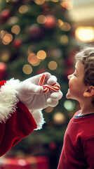 Santa Gives Candy Cane to Child