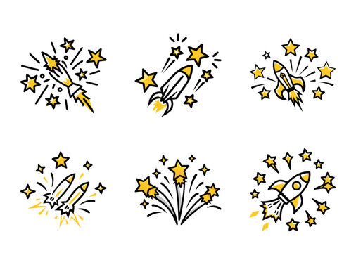 Set of yellow flowers isolated on white background illustration