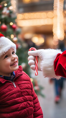 Santa Gives Candy Cane to Child