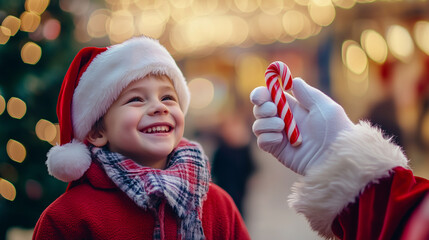 Santa Gives Candy Cane to Child