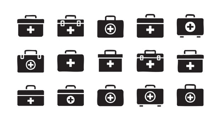 First aid kit symbol vector illustrations black on white background