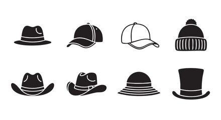 Four distinct silhouette hats showcasing different styles and headwear options