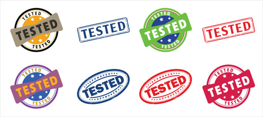 Obraz premium Premium Vector Set of Colorful Tested Product Quality Control Stamps and Certification Seals 