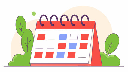 flat design vector icon of a calendar, clean lines, bold outline, pastel colors, minimal shadow, isolated on white background, SVG style