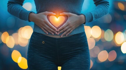 Woman forming a heart with glowing light