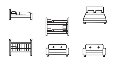 Furniture Line Icons Set Including Bed Crib Bunk Bed Sofa