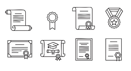 Graduation diploma certificates achievement awards line art simple design elements