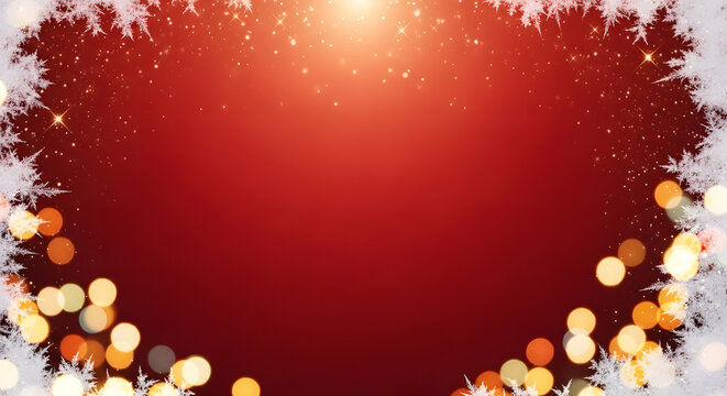 Festive Holiday Background with Sparkling Lights, Snowflakes, and a Rich Red Gradient for Celebration