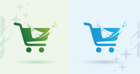Shopping cart sparkle swoosh cleaning logo retail store hygiene service modern brand icon © Sakibart