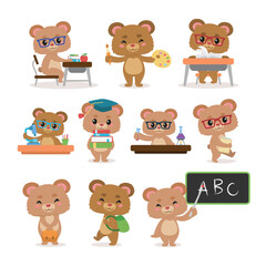 Cute Bear Students In School Illustration Collection