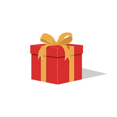Red Gift Box with Golden Ribbon Bow in Flat Minimal Decorative Style Vector Illustration