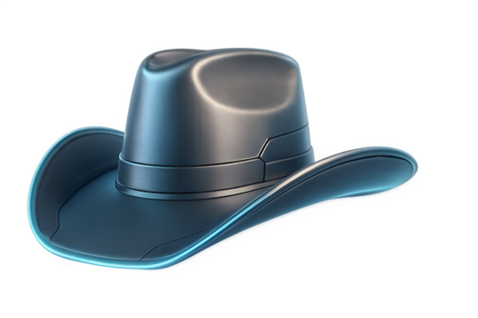 "Futuristic Metallic Cowboy Hat with Sci-Fi Digital Rain Background"