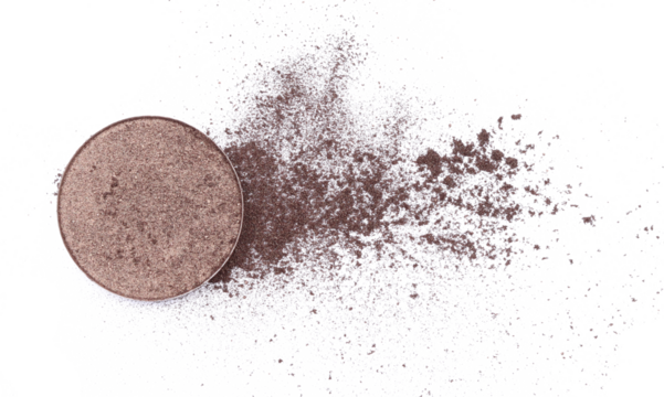 beautiful dark brown shadow in refill pan isolated on white background, brown shimmer makeup