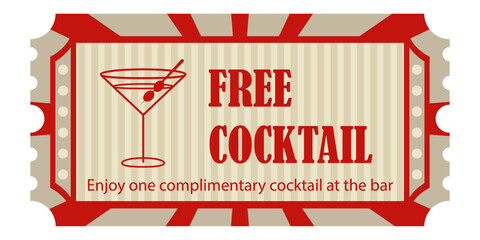 Drink ticket templates in retro style. Gift voucher template design for drink party, Discount Gift voucher with mug of free cocktail to increase the sales of drink in bar and cafe, Special offer or ce