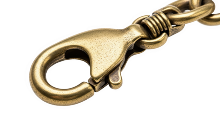 Brass-colored lobster clasp with spring mechanism attached to oval-link chain—secure and decorative fastener used in jewelry, accessories, or keychains