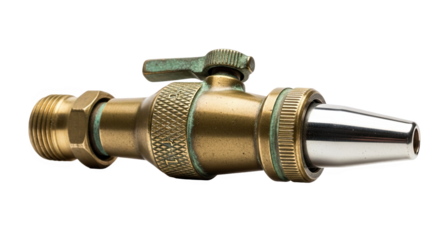 Brass garden hose nozzle with threaded end, knurled grip, and metal tip—durable, adjustable, and ideal for outdoor watering or cleaning tasks