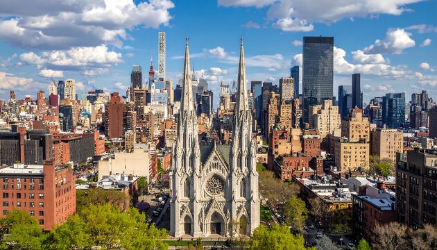 New York City Skyline with Cathedral.