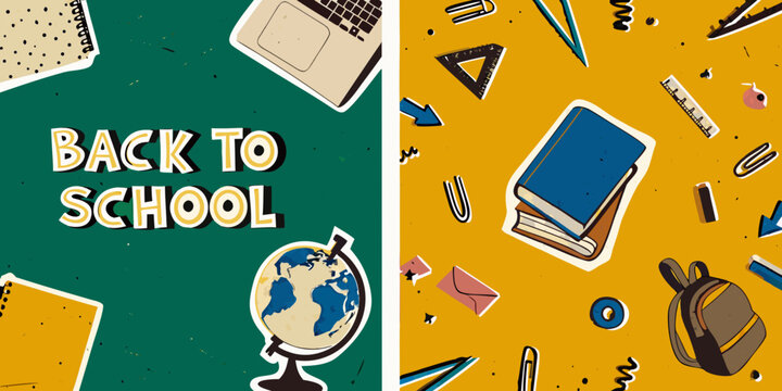 Back to school illustration with stationery and educational supplies