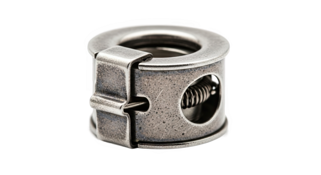 Spring-loaded T-bolt hose clamp with visible band and cut-out section—metallic, durable, and designed for high-pressure sealing in automotive, plumbing, or industrial systems