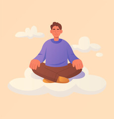 Meditating man on cloud