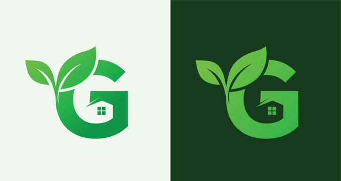  Letter G Leaf House Eco Real Estate Monogram Logo Green Home Nature Branding Icon Design