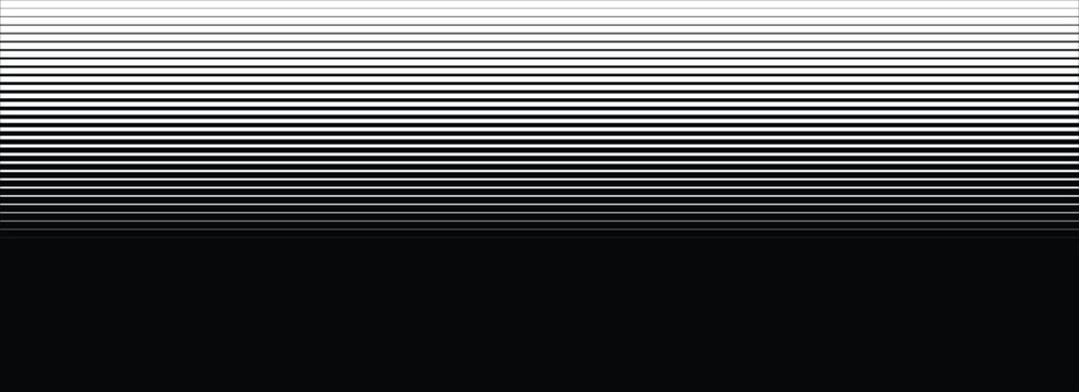 Line halftone gradation texture. Fading horizontal stripe gradient background. Repeating pattern backdrop. Black parallel thin to thick lines backdrop for overlay, print, cover, graphic design. art