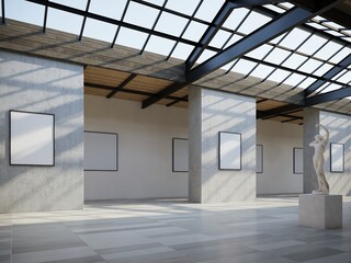 3d Interior Art Gallery. Modern interior design	